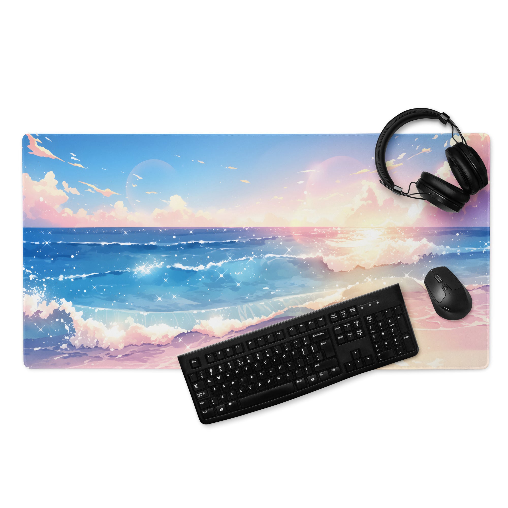 Pastel Ocean Sunset Mouse Pad - Mouse Pad Sunset Blue Pink - Calm Mood Beach Decor Minimalist Desk Accessory Digital Art