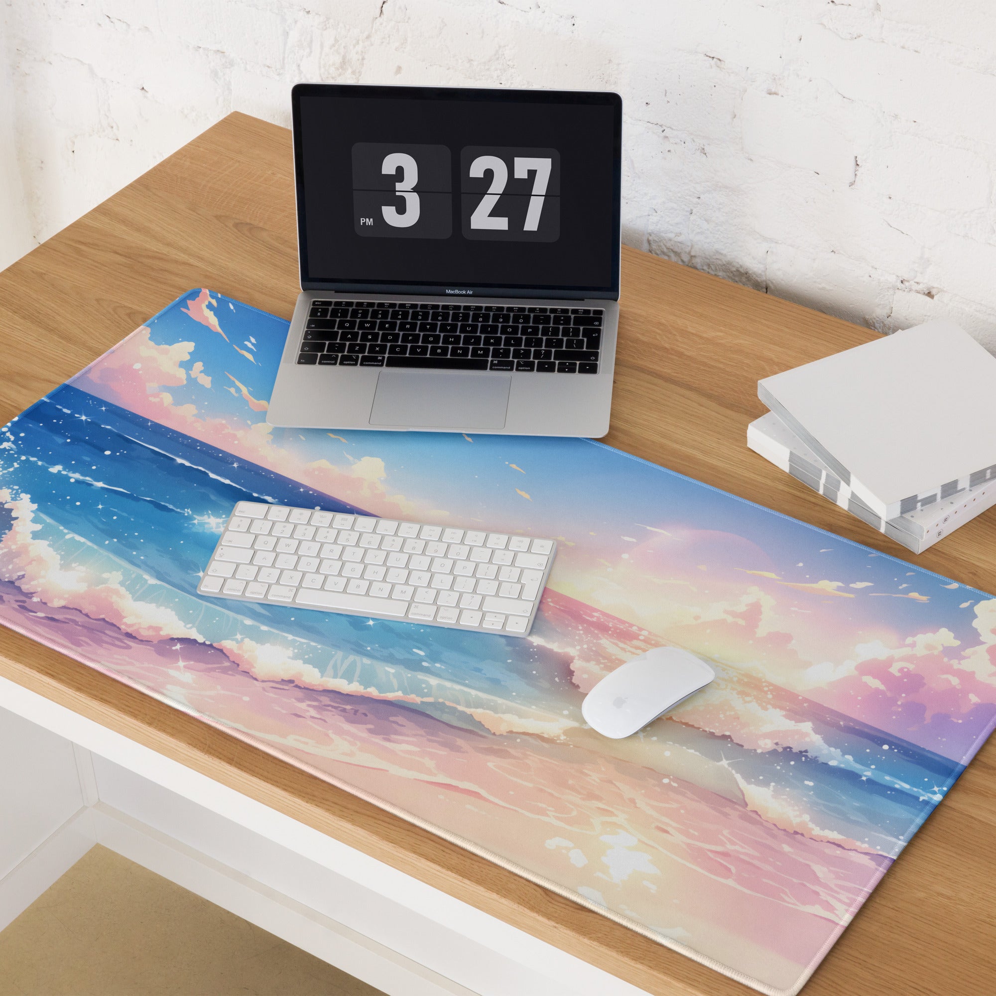 Pastel Ocean Sunset Mouse Pad - Mouse Pad Sunset Blue Pink - Calm Mood Beach Decor Minimalist Desk Accessory Digital Art