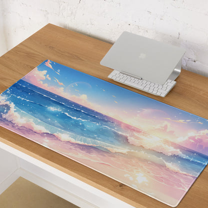 Pastel Ocean Sunset Mouse Pad - Mouse Pad Sunset Blue Pink - Calm Mood Beach Decor Minimalist Desk Accessory Digital Art