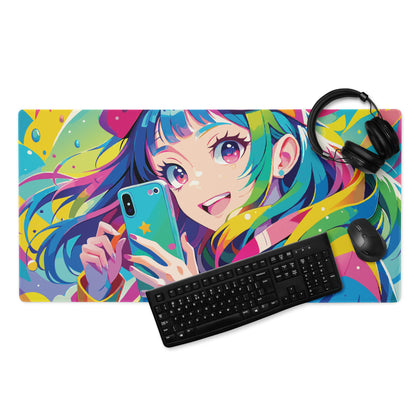 Vibrant Anime Portrait Mouse Pad - Mouse Pad Rainbow Multicolor Gaming Desk Anime Pop Art Bright Mood Anime Desk Art