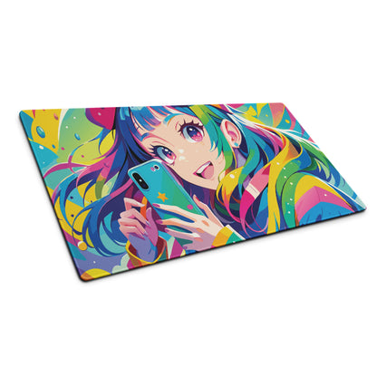 Vibrant Anime Portrait Mouse Pad - Mouse Pad Rainbow Multicolor Gaming Desk Anime Pop Art Bright Mood Anime Desk Art