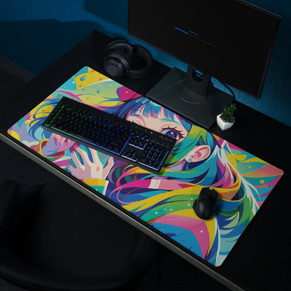 Vibrant Anime Portrait Mouse Pad - Mouse Pad Rainbow Multicolor Gaming Desk Anime Pop Art Bright Mood Anime Desk Art