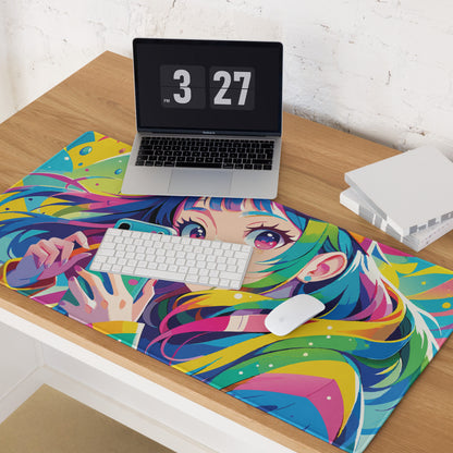Vibrant Anime Portrait Mouse Pad - Mouse Pad Rainbow Multicolor Gaming Desk Anime Pop Art Bright Mood Anime Desk Art
