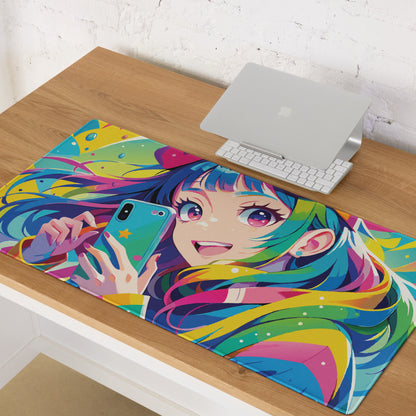Vibrant Anime Portrait Mouse Pad - Mouse Pad Rainbow Multicolor Gaming Desk Anime Pop Art Bright Mood Anime Desk Art