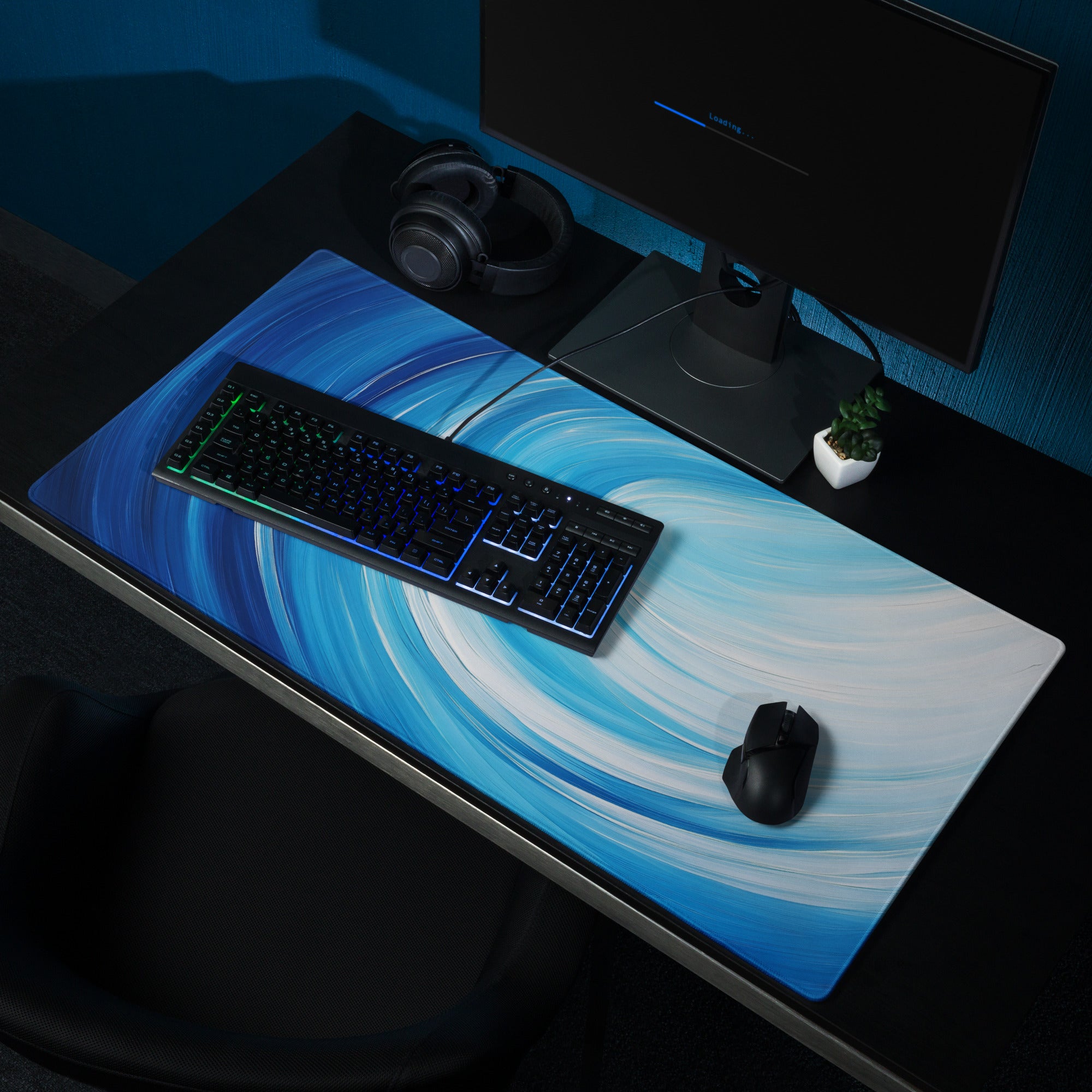 Blue Swirl Gaming Mouse Pad - Mouse Pad Blue Gradient Desk Modern Vibrant Tech Decor Large Anti Slip Textile Print