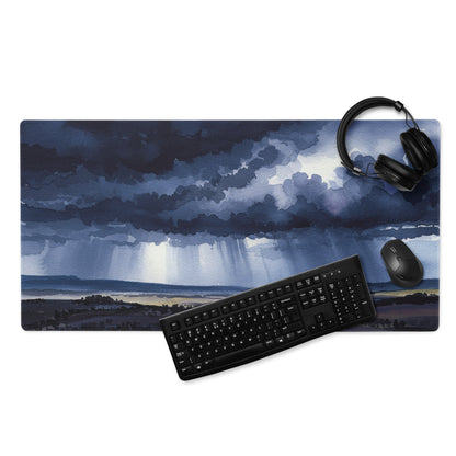 Azure Storm Landscape Pad - Mouse Pad Blue Indigo Home Office Landscape Moody Atmosphere Decor Desk Mat Watercolor