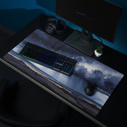 Azure Storm Landscape Pad - Mouse Pad Blue Indigo Home Office Landscape Moody Atmosphere Decor Desk Mat Watercolor
