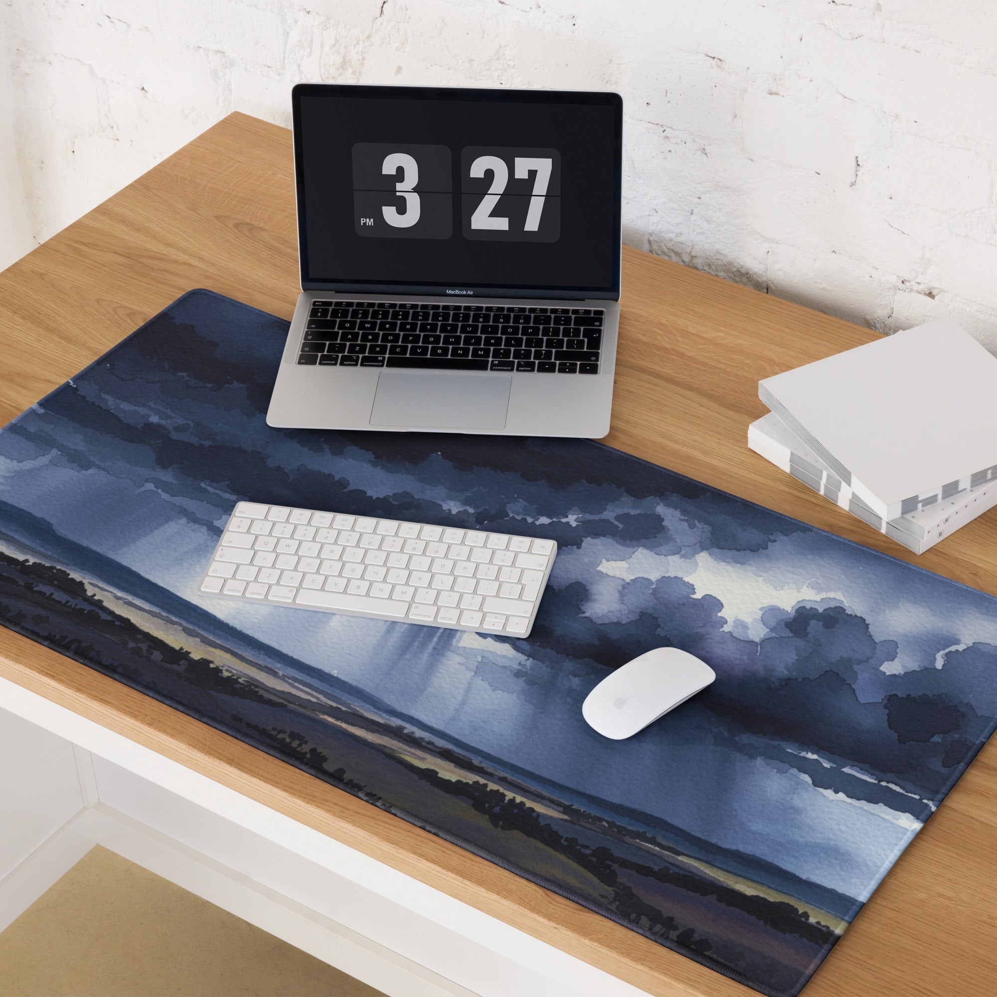 Azure Storm Landscape Pad - Mouse Pad Blue Indigo Home Office Landscape Moody Atmosphere Decor Desk Mat Watercolor