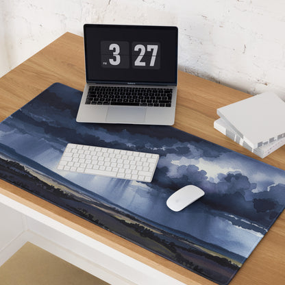 Azure Storm Landscape Pad - Mouse Pad Blue Indigo Home Office Landscape Moody Atmosphere Decor Desk Mat Watercolor