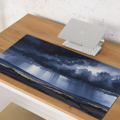 Azure Storm Landscape Pad - Mouse Pad Blue Indigo Home Office Landscape Moody Atmosphere Decor Desk Mat Watercolor