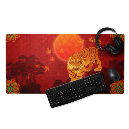 Tiger Ember Lunar Mouse Pad - Tiger Pad Red Orange Gold For Gaming Desk Asian Art Festive Mood Non Slip Edge Stitched