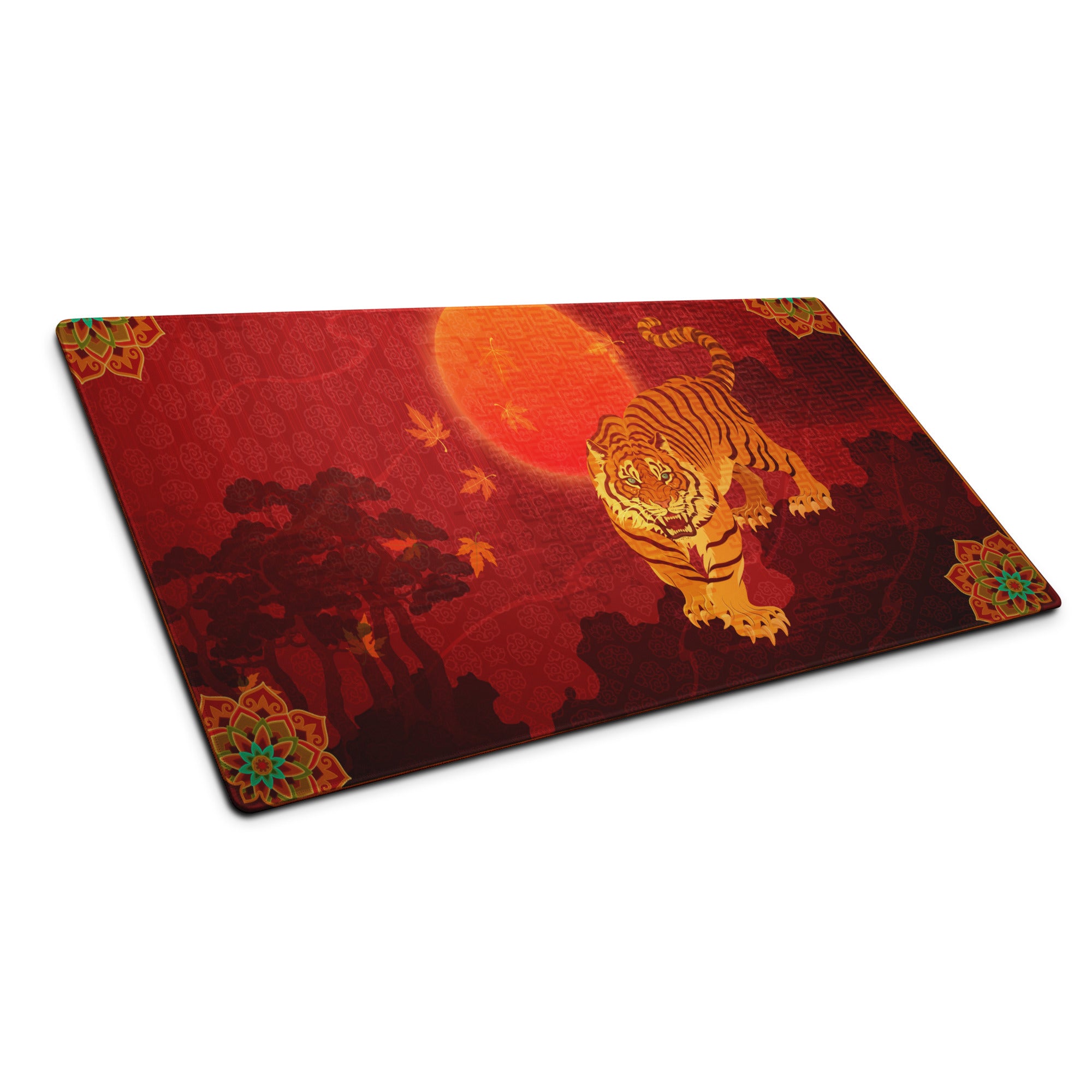 Tiger Ember Lunar Mouse Pad - Tiger Pad Red Orange Gold For Gaming Desk Asian Art Festive Mood Non Slip Edge Stitched