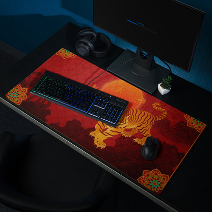 Tiger Ember Lunar Mouse Pad - Tiger Pad Red Orange Gold For Gaming Desk Asian Art Festive Mood Non Slip Edge Stitched