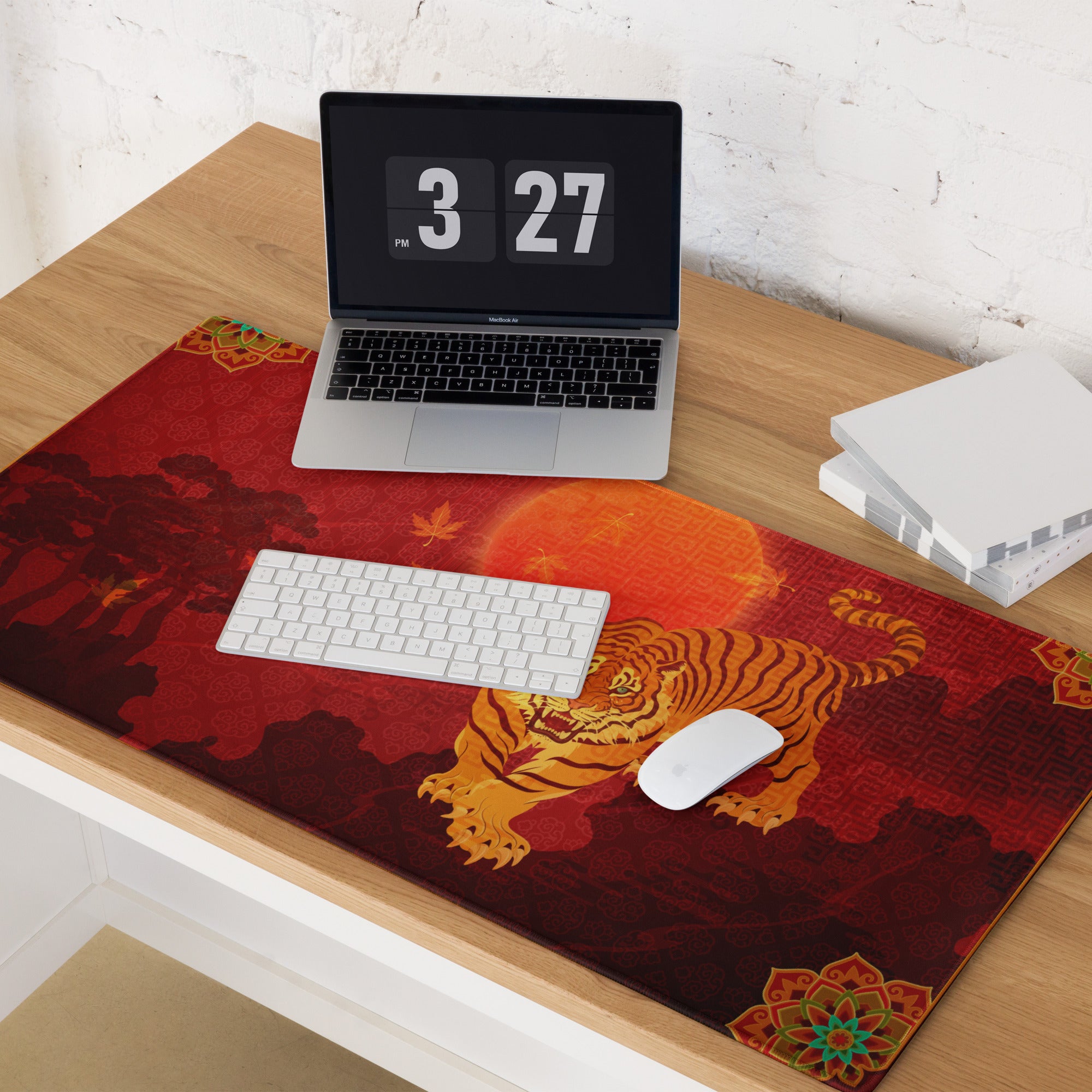 Tiger Ember Lunar Mouse Pad - Tiger Pad Red Orange Gold For Gaming Desk Asian Art Festive Mood Non Slip Edge Stitched