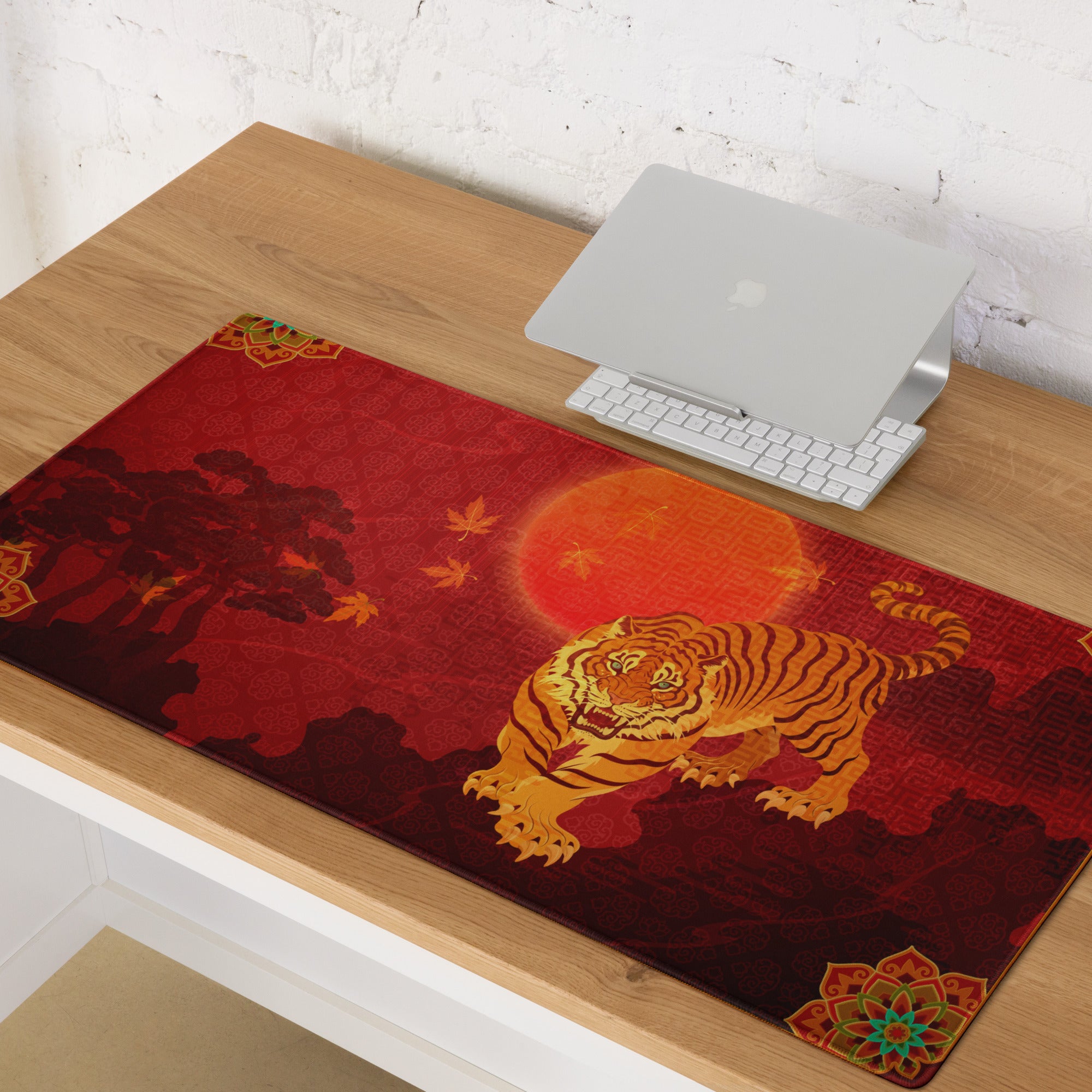 Tiger Ember Lunar Mouse Pad - Tiger Pad Red Orange Gold For Gaming Desk Asian Art Festive Mood Non Slip Edge Stitched