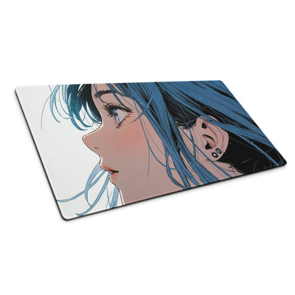Blue Haired Anime Desk Pad - Anime Gaming Mouse Pad Blue White Desk Style Cool Mood Modern Desk Mats For Gamers Digital