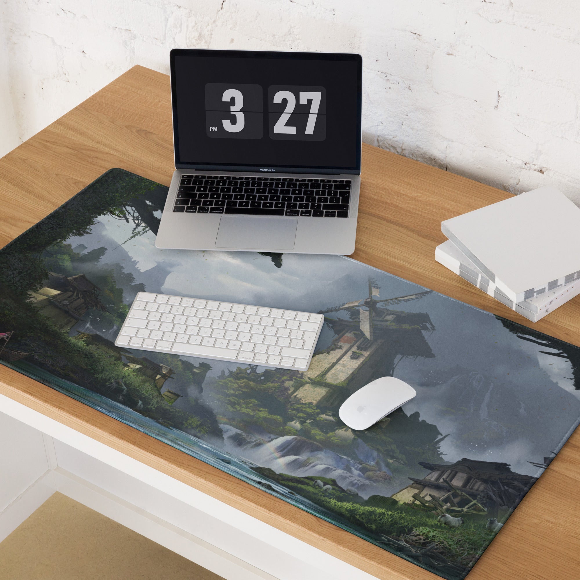 Serene Mountain Landscape Gaming Mouse Pad - Landscape Blue Green Gaming Desk Home Office Cinematic Fantasy Digital Art