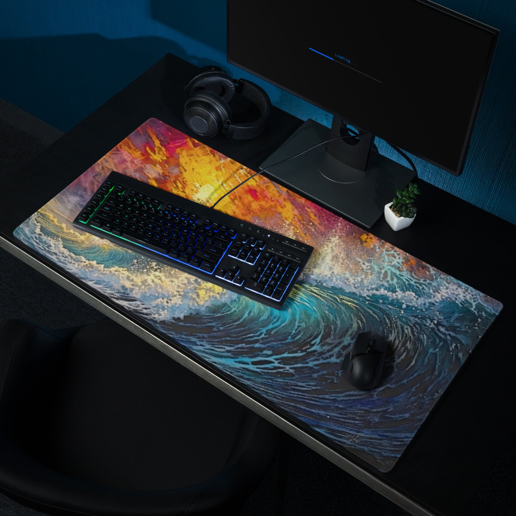 Vibrant Pixel Art Abstract Rainbow Mouse Pad - Gaming Mouse Pad Rainbow Abstract Desk Energetic Vibrant Tech Chic Digital Art