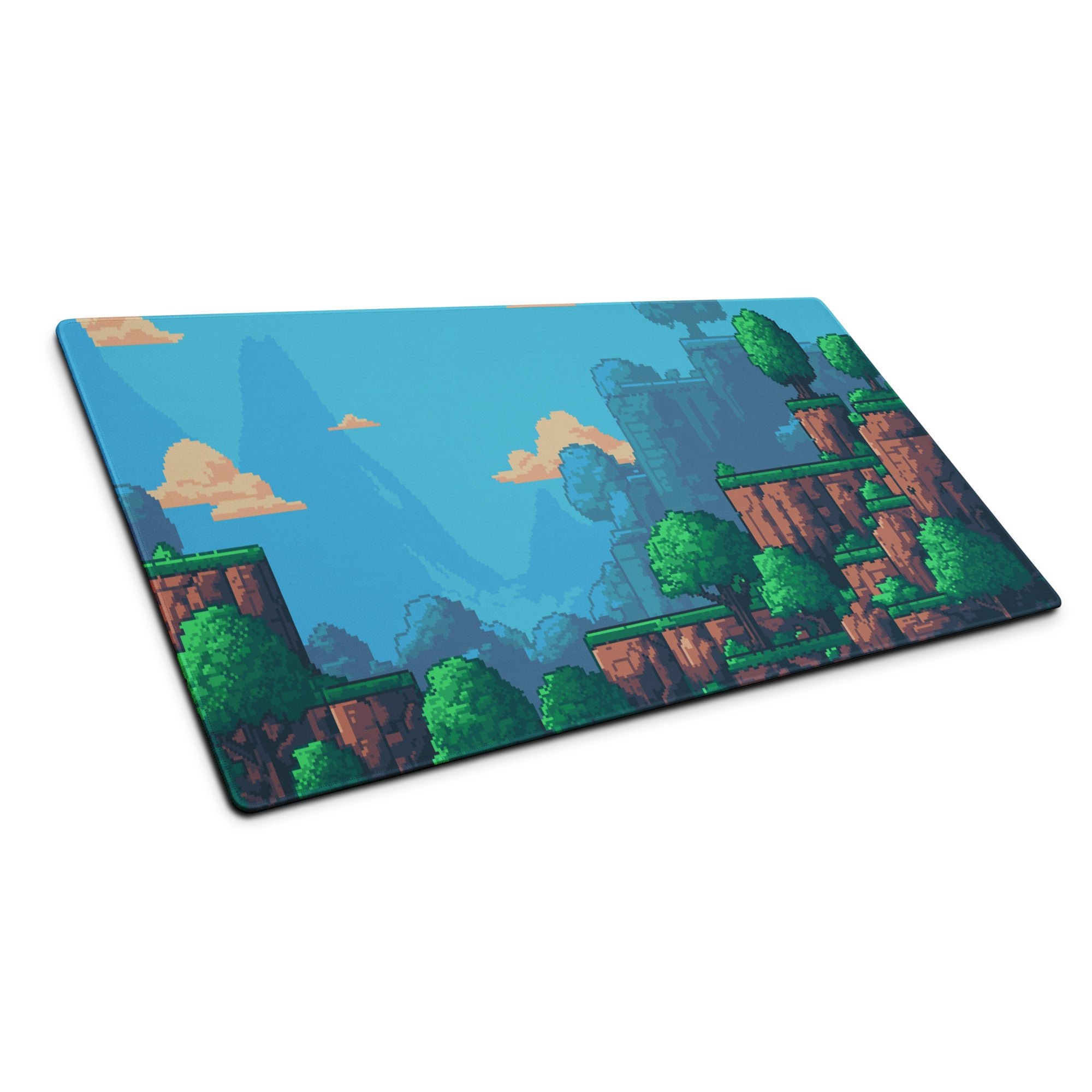 Pixel Forest Adventure Mouse Pad - Landscape Blue Green Desk Pixel Art Playful Mood Retro Gaming Decor Pixel Art Mousepad