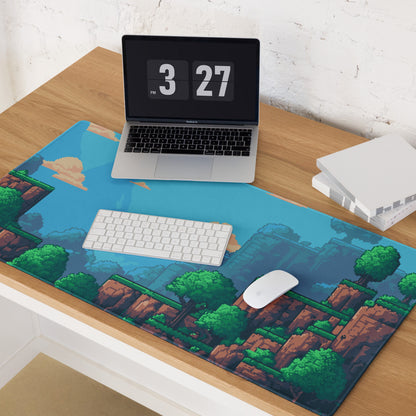 Pixel Forest Adventure Mouse Pad - Landscape Blue Green Desk Pixel Art Playful Mood Retro Gaming Decor Pixel Art Mousepad