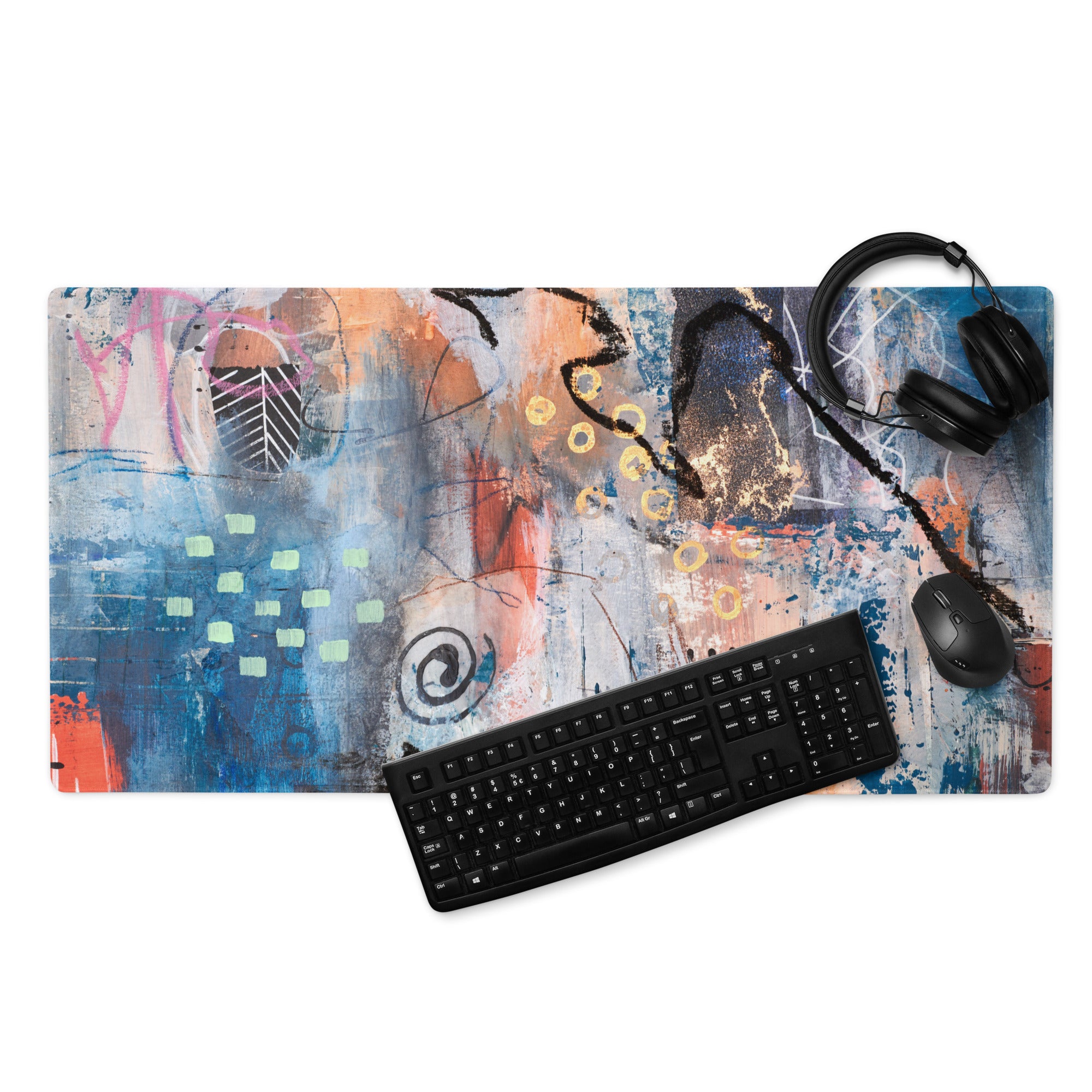Abstract Graffiti Art Mouse Pad - Abstract Graffiti Art Blue Teal Gaming Setup Bold Urban Decor Gaming Mat