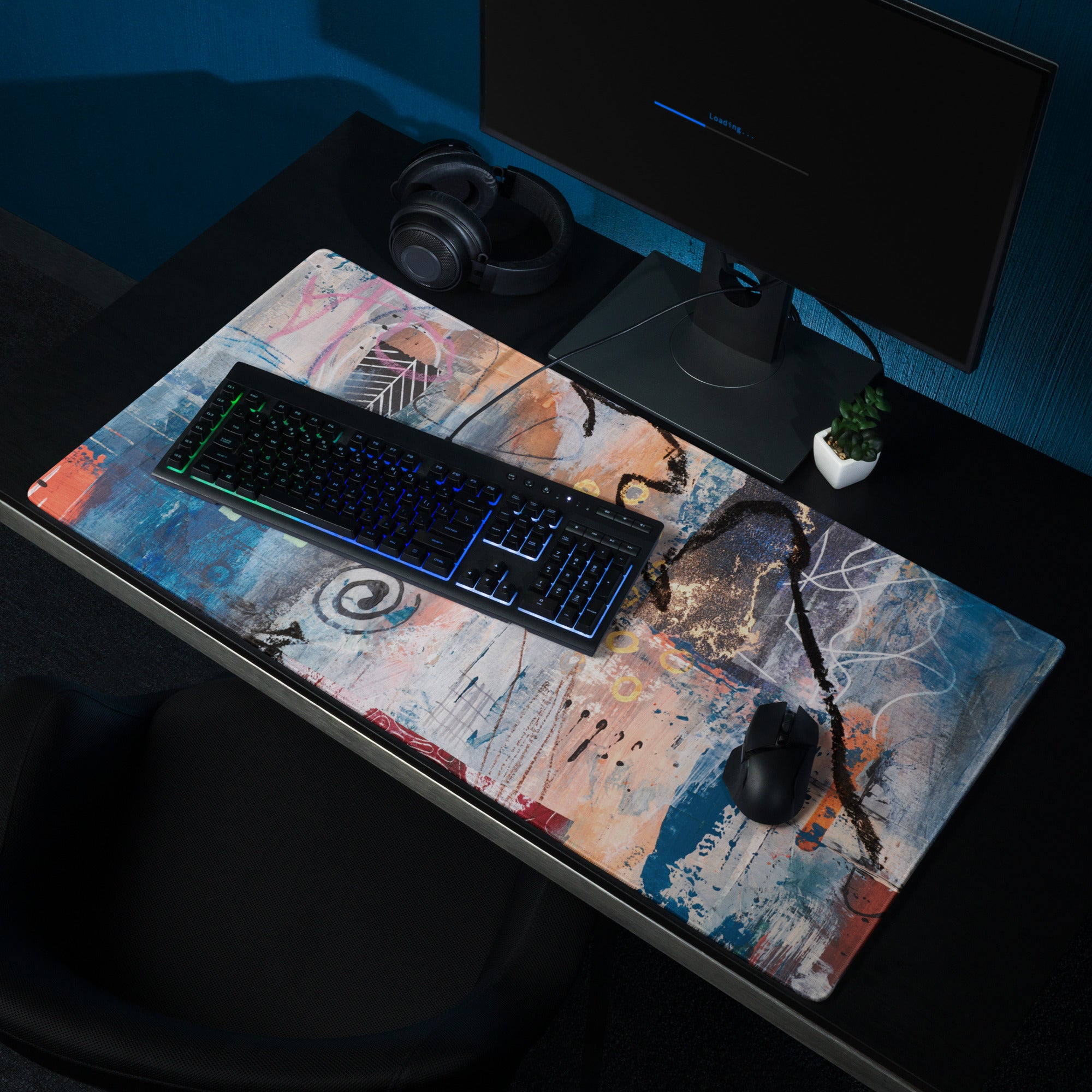 Abstract Graffiti Art Mouse Pad - Abstract Graffiti Art Blue Teal Gaming Setup Bold Urban Decor Gaming Mat