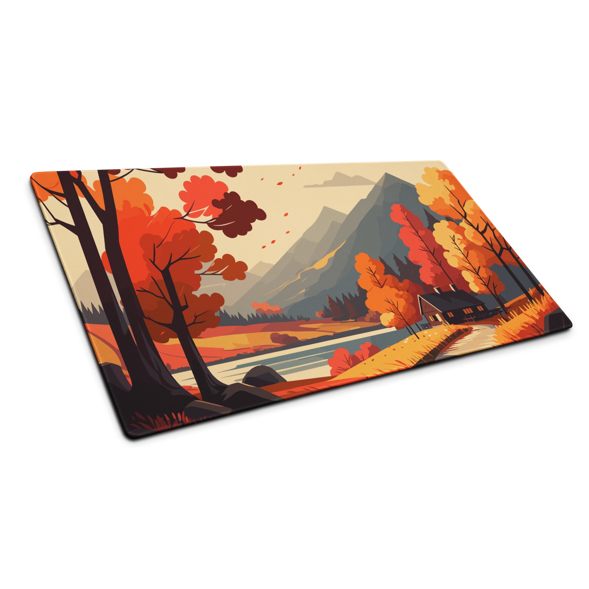 Autumn Forest Mountain Landscape Mouse Pad - Mountain Landscape Orange Red Gaming Desk Cozy Mood Modern Desk Mat Vector
