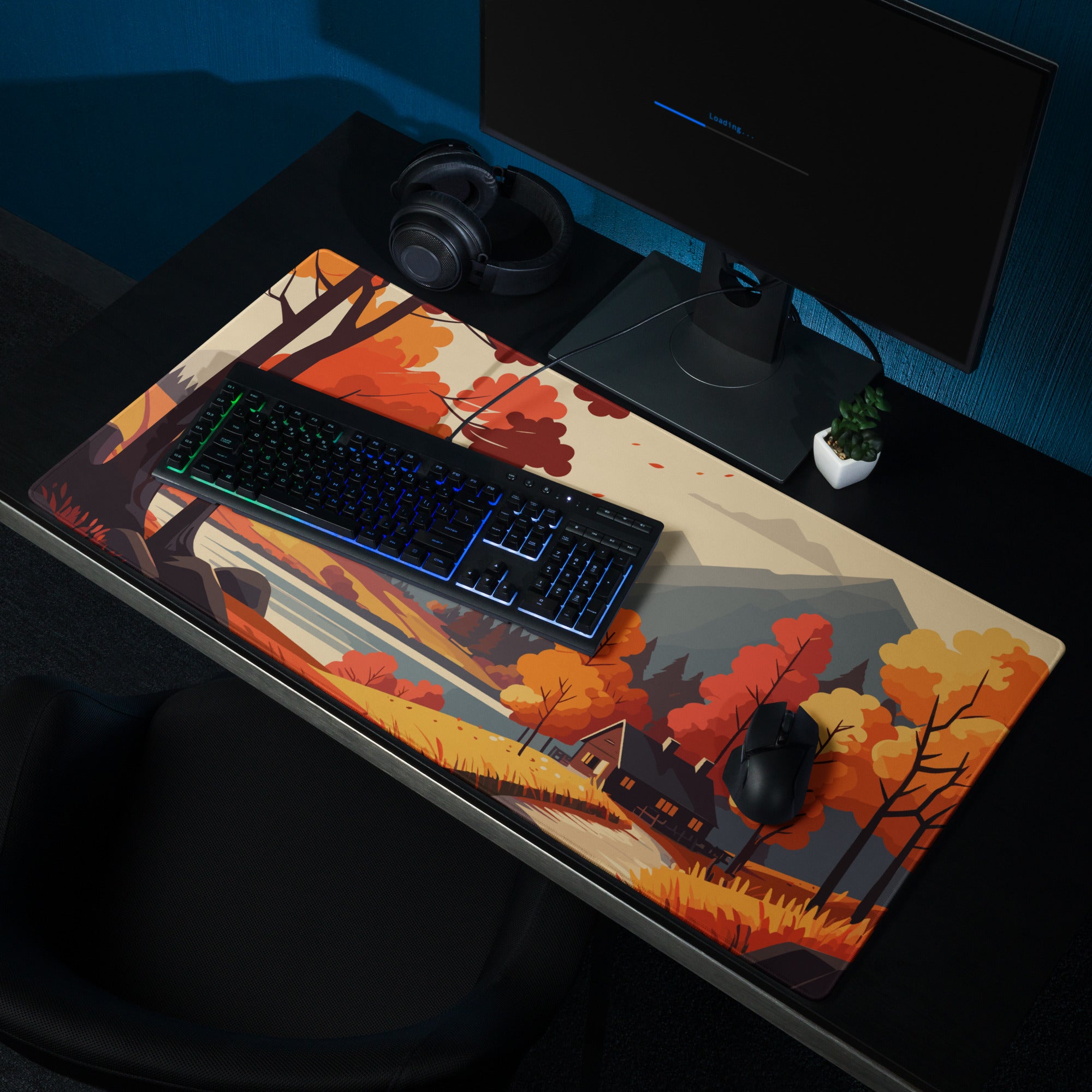 Autumn Forest Mountain Landscape Mouse Pad - Mountain Landscape Orange Red Gaming Desk Cozy Mood Modern Desk Mat Vector