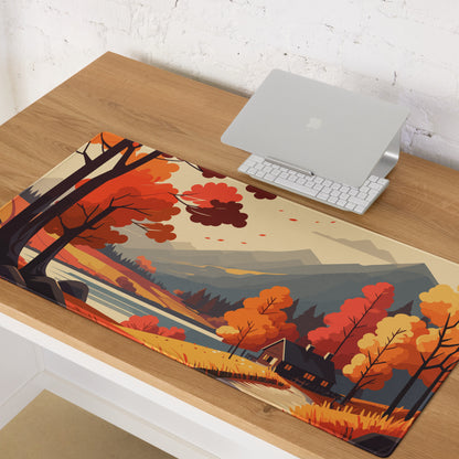 Autumn Forest Mountain Landscape Mouse Pad - Mountain Landscape Orange Red Gaming Desk Cozy Mood Modern Desk Mat Vector