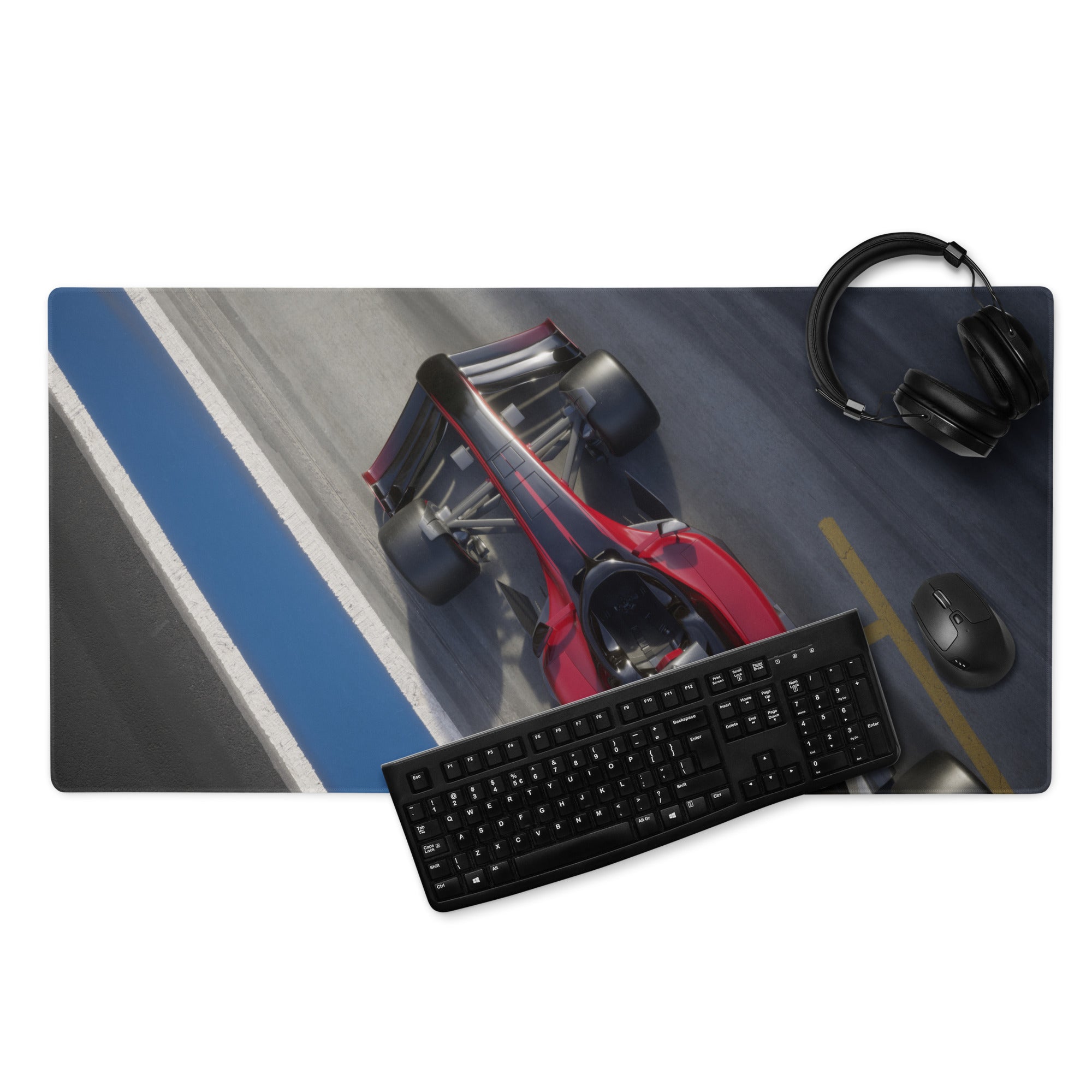 Racing Car Wide Gaming Mouse Pad - Racing Car Blue Black Gray Gaming Desk Dynamic Tech Office Racing Mouse Pad