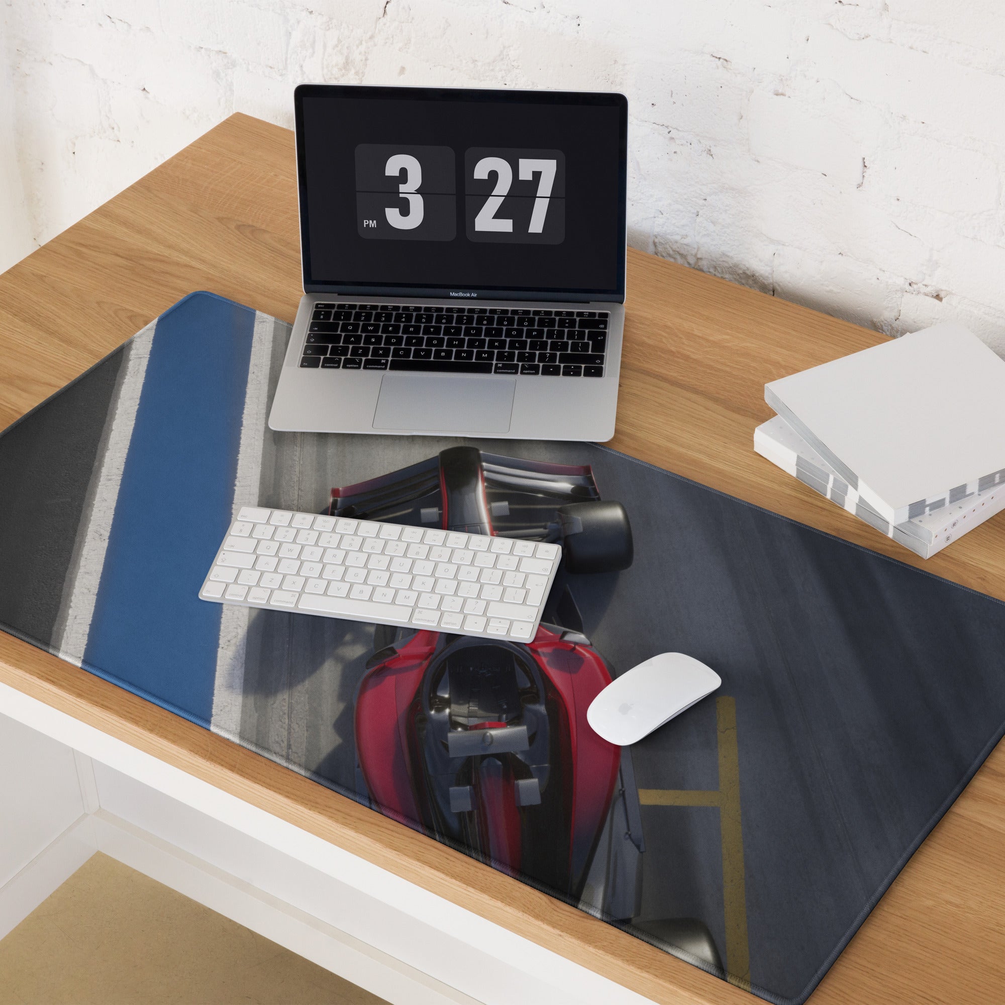 Racing Car Wide Gaming Mouse Pad - Racing Car Blue Black Gray Gaming Desk Dynamic Tech Office Racing Mouse Pad