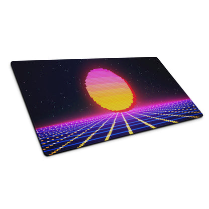 Neon Pixel Sunset Gaming Mat - Gaming Mouse Pad Pink Purple Blue Cyberpunk: Vaporwave Mood Retro Futurism Pixel Art