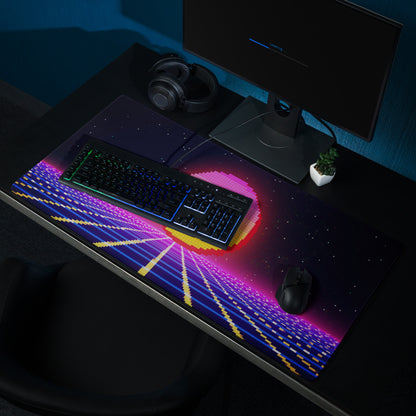 Neon Pixel Sunset Gaming Mat - Gaming Mouse Pad Pink Purple Blue Cyberpunk: Vaporwave Mood Retro Futurism Pixel Art