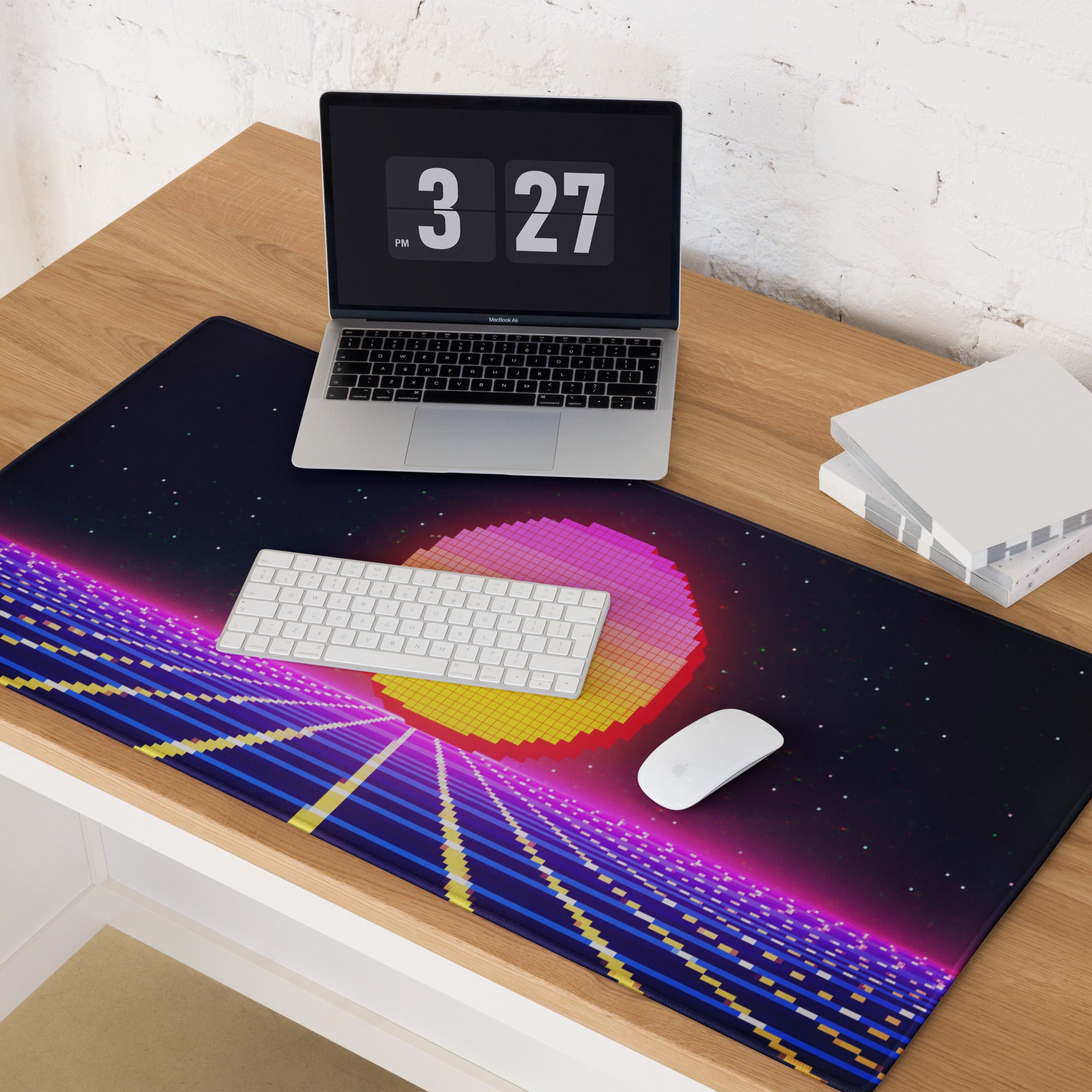 Neon Pixel Sunset Gaming Mat - Gaming Mouse Pad Pink Purple Blue Cyberpunk: Vaporwave Mood Retro Futurism Pixel Art