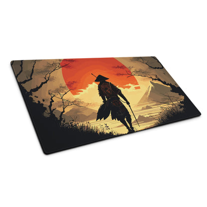 Crimson Sun Samurai Mouse Pad - Samurai Crimson Sun Gaming Desk Ukiyoe Dramatic Warmth Modern Japanese Decor Digital Art