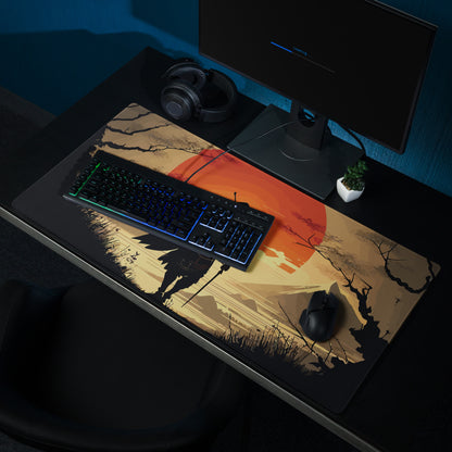 Crimson Sun Samurai Mouse Pad - Samurai Crimson Sun Gaming Desk Ukiyoe Dramatic Warmth Modern Japanese Decor Digital Art