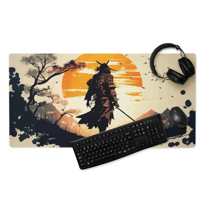 Sunset Warrior Silhouette Desk Mat - Warrior Silhouette Orange Sunset Desk Mat Mood Gaming Decor Digital Art