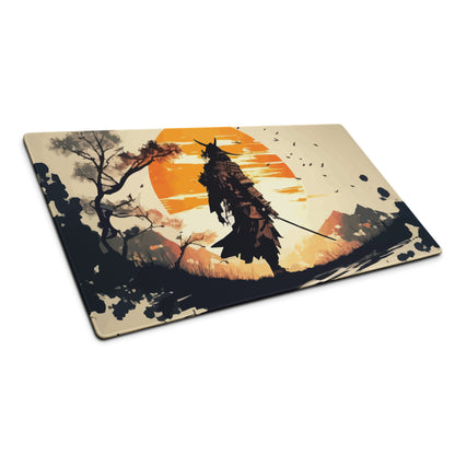 Sunset Warrior Silhouette Desk Mat - Warrior Silhouette Orange Sunset Desk Mat Mood Gaming Decor Digital Art