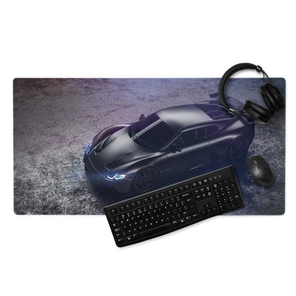 Night Racer Gaming Mouse Pad - Sports Car Black Purple Desk Mat For Gaming Sleek Futuristic Cyberpunk Photography
