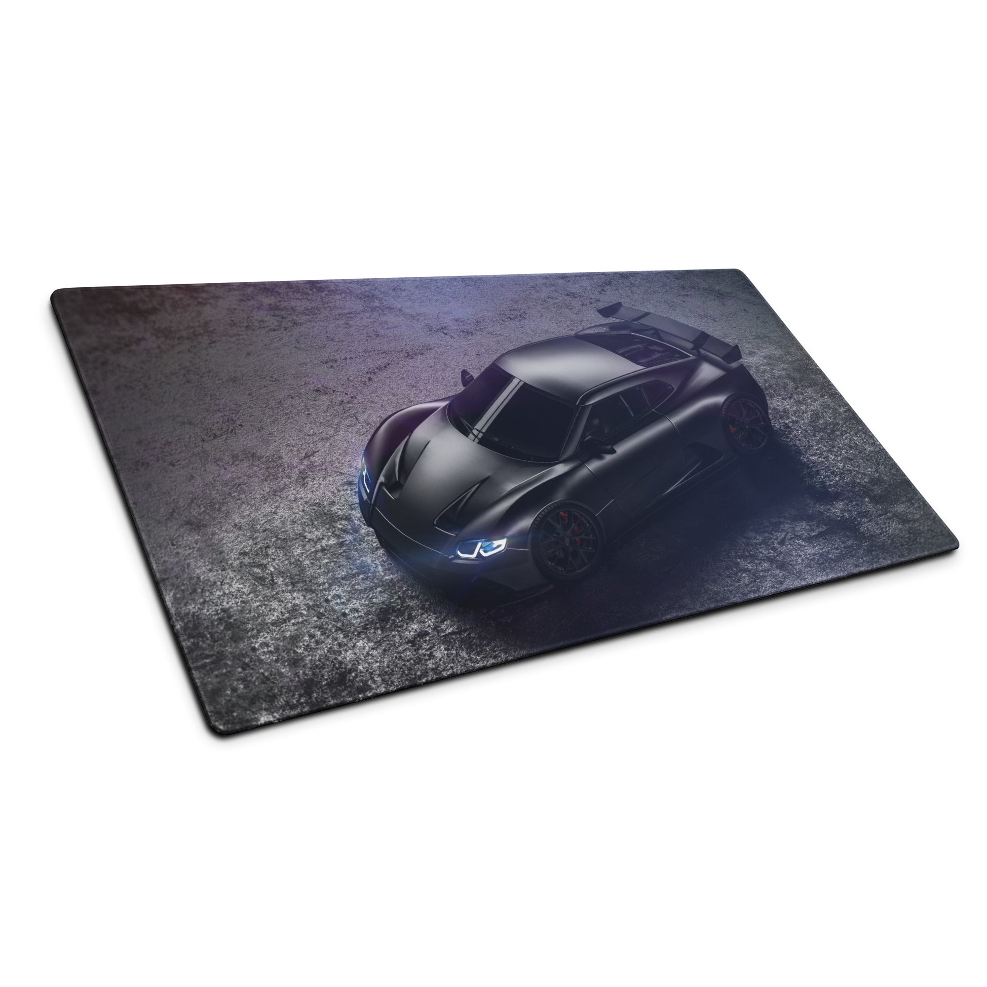 Night Racer Gaming Mouse Pad - Sports Car Black Purple Desk Mat For Gaming Sleek Futuristic Cyberpunk Photography