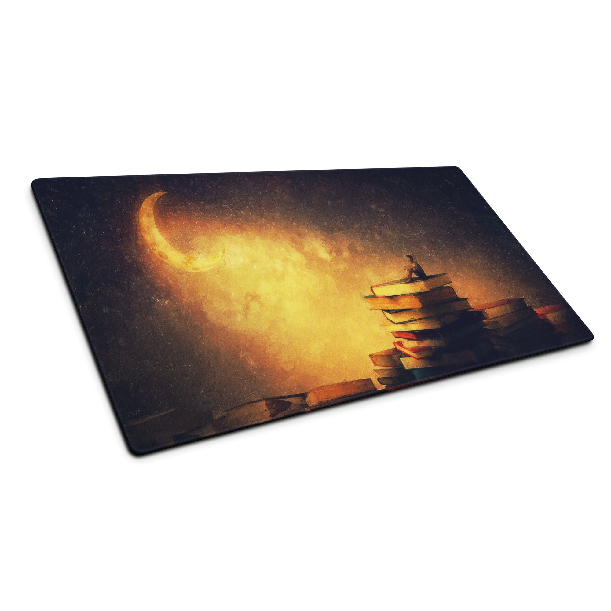 Moonlit Library Desk Mat - Moonlit Library Antique Gold Amber Gaming Desk Dreamy Mood Rustic Office Mouse Pad Art
