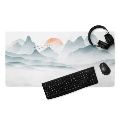 Calm Mountain Sunrise Mouse Pad - Mountain Landscape Blue Aqua Desk Setup Watercolor - Calm Modern Office Decor Gaming Desk Accessory Watercolor