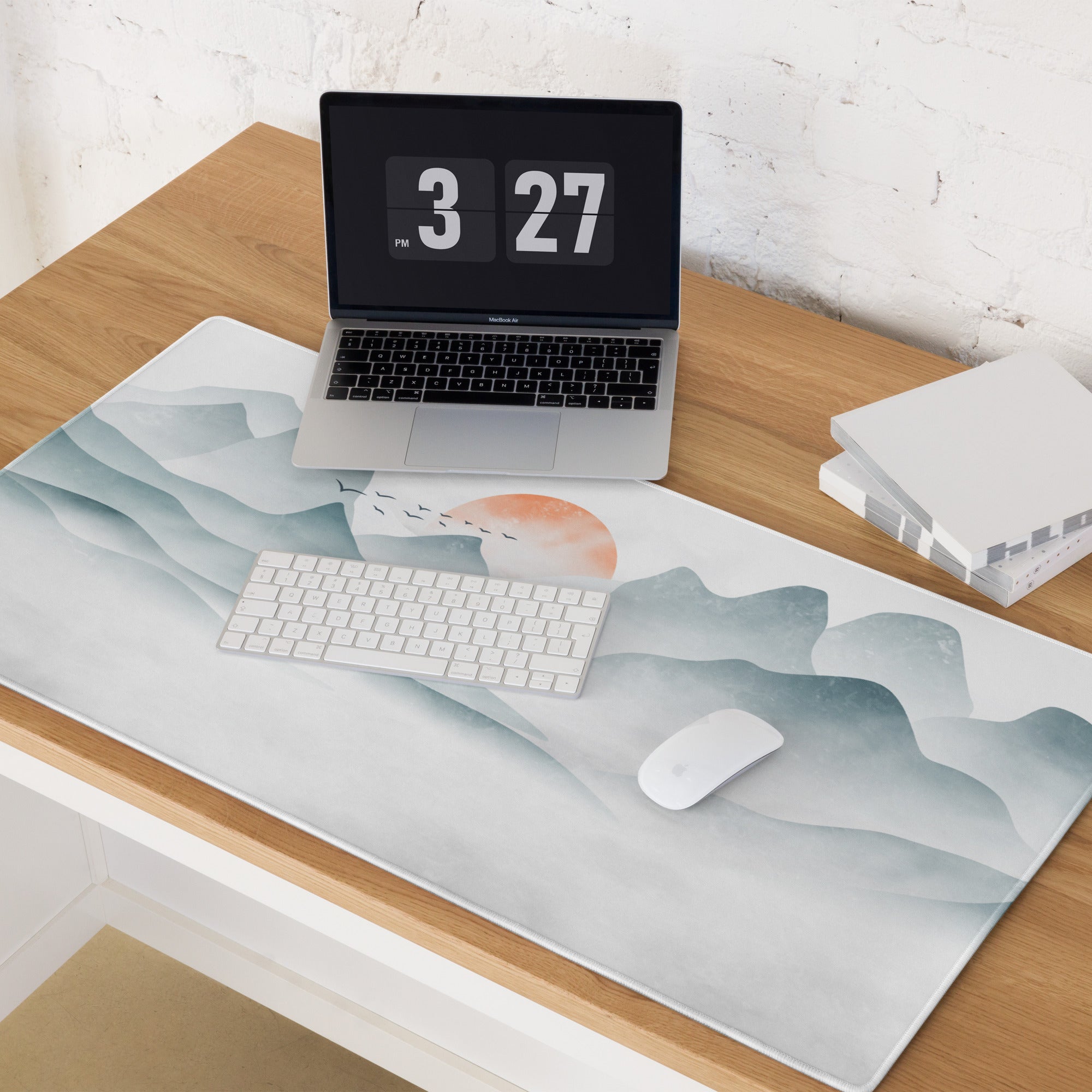 Calm Mountain Sunrise Mouse Pad - Mountain Landscape Blue Aqua Desk Setup Watercolor - Calm Modern Office Decor Gaming Desk Accessory Watercolor