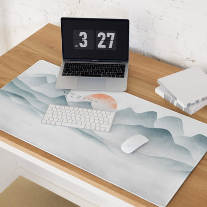 Calm Mountain Sunrise Mouse Pad - Mountain Landscape Blue Aqua Desk Setup Watercolor - Calm Modern Office Decor Gaming Desk Accessory Watercolor