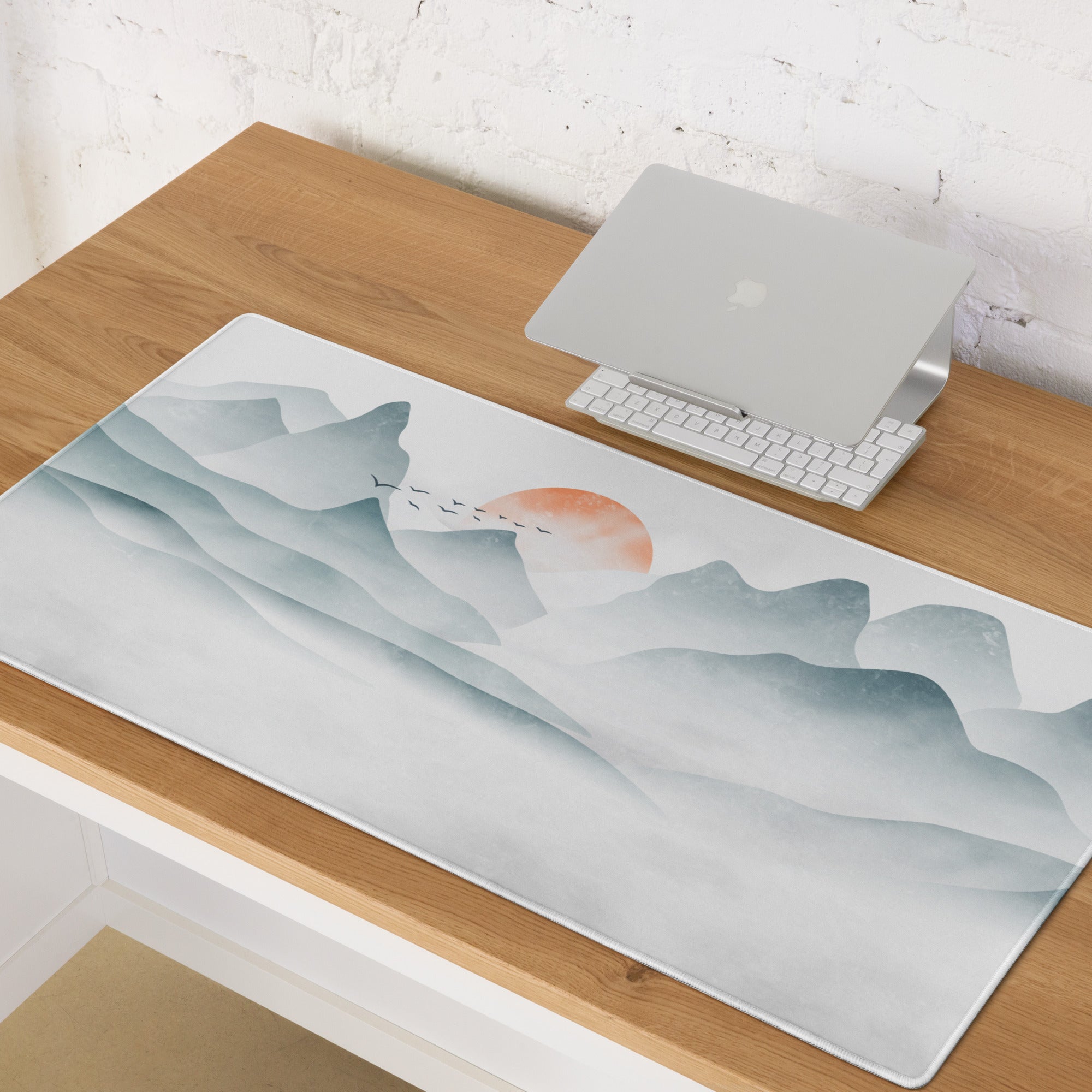 Calm Mountain Sunrise Mouse Pad - Mountain Landscape Blue Aqua Desk Setup Watercolor - Calm Modern Office Decor Gaming Desk Accessory Watercolor