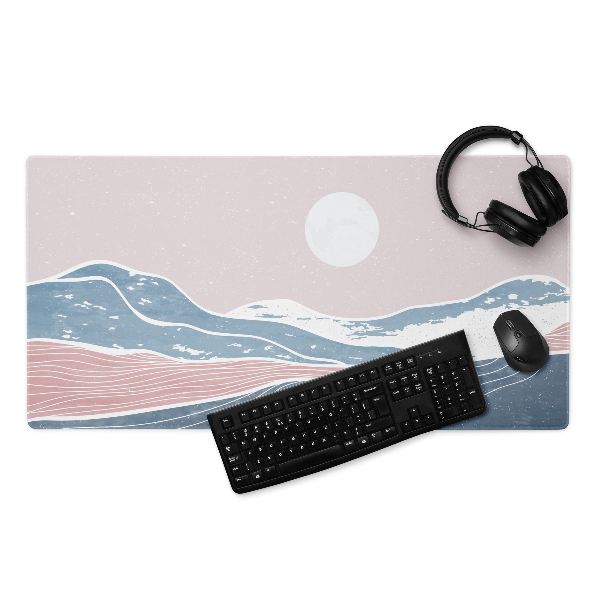 Pastel Ocean Wave Desk Pad - Gaming Mouse Pad Pink Blue Pastel Desk Setup Minimalist Ocean Wave Digital Art
