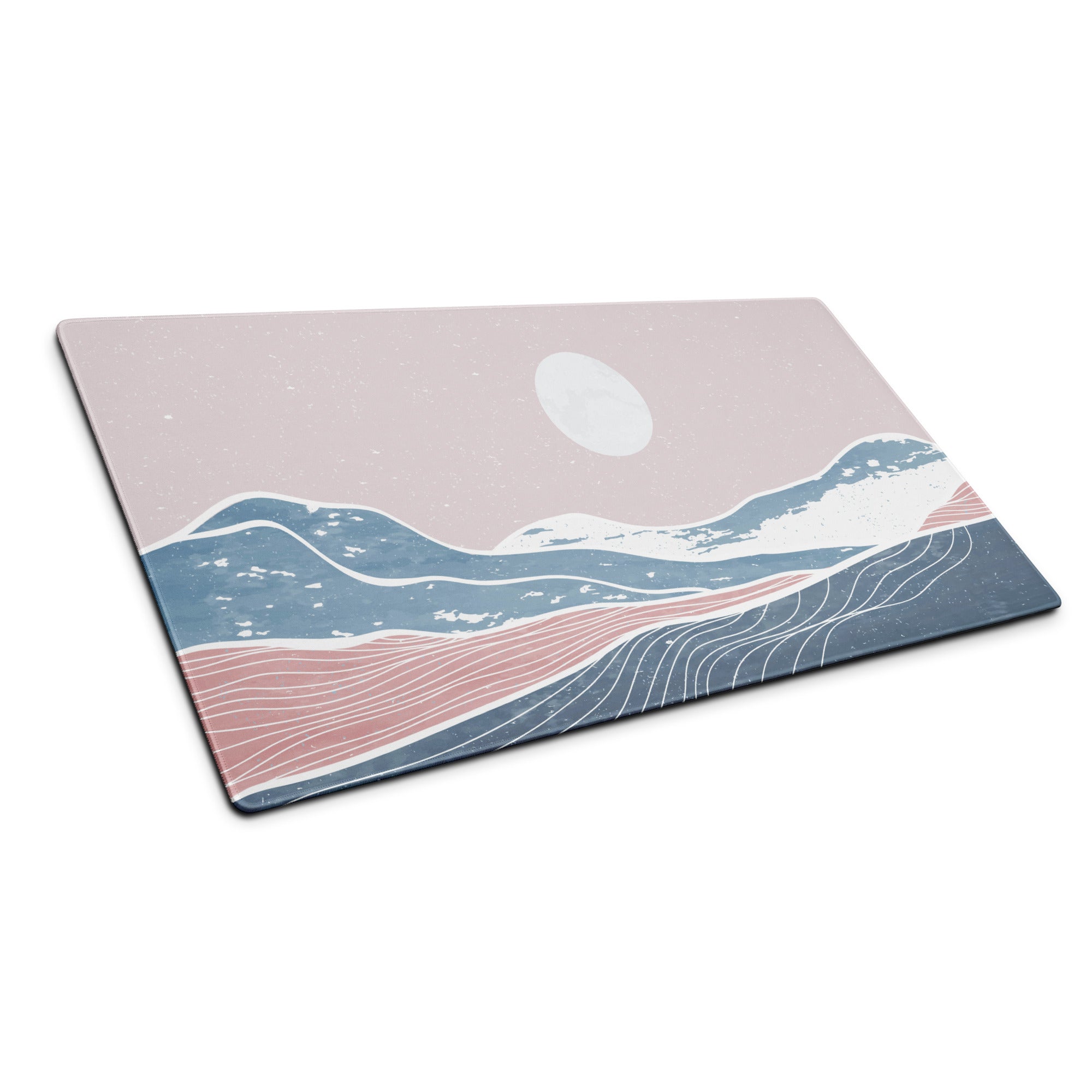 Pastel Ocean Wave Desk Pad - Gaming Mouse Pad Pink Blue Pastel Desk Setup Minimalist Ocean Wave Digital Art