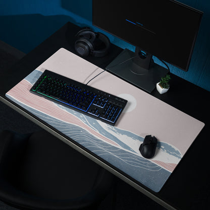 Pastel Ocean Wave Desk Pad - Gaming Mouse Pad Pink Blue Pastel Desk Setup Minimalist Ocean Wave Digital Art