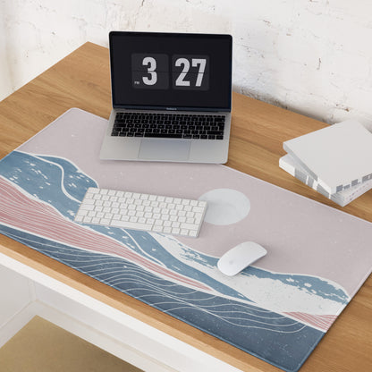 Pastel Ocean Wave Desk Pad - Gaming Mouse Pad Pink Blue Pastel Desk Setup Minimalist Ocean Wave Digital Art