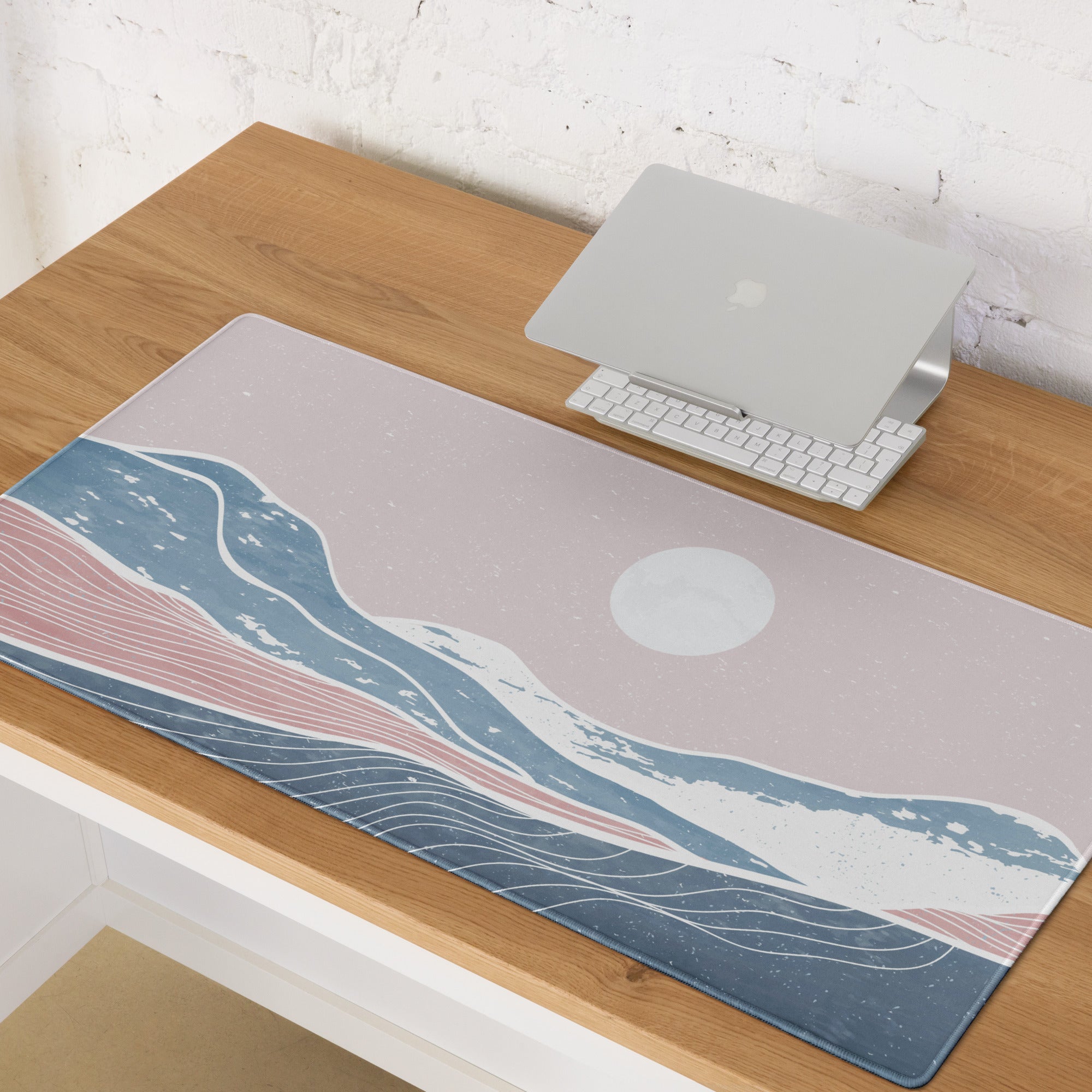 Pastel Ocean Wave Desk Pad - Gaming Mouse Pad Pink Blue Pastel Desk Setup Minimalist Ocean Wave Digital Art